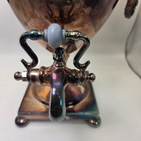 Early 20thC Silverplate Ram Head Beverage Urn Samovar w Lid & Working Spigot - Picture 4 of 16